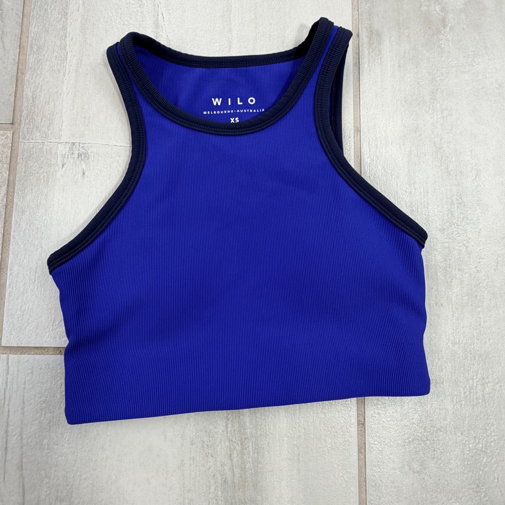 WILO Melbourne Australia Ribbed Crop Tank Top Royal Blue Navy XS Activewear